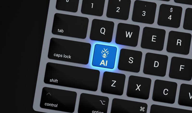a-close-up-of-a-keyboard-with-a-blue-button