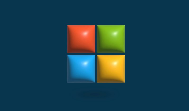 a blue background with four different colored squares